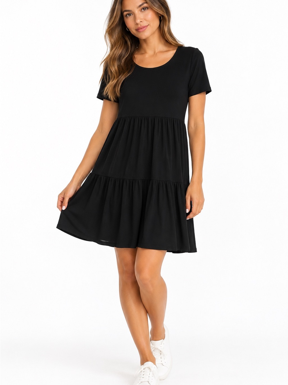 Nicole Miller New York Black Tiered Short Sleeve Dress Size S